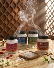 DHICAM Premium Bhimseni Camphor Combo Pack – Rose, Mogra, Sandalwood & Pure Camphor | Long Lasting Natural Aroma for Puja, Meditation & Home Fragrance