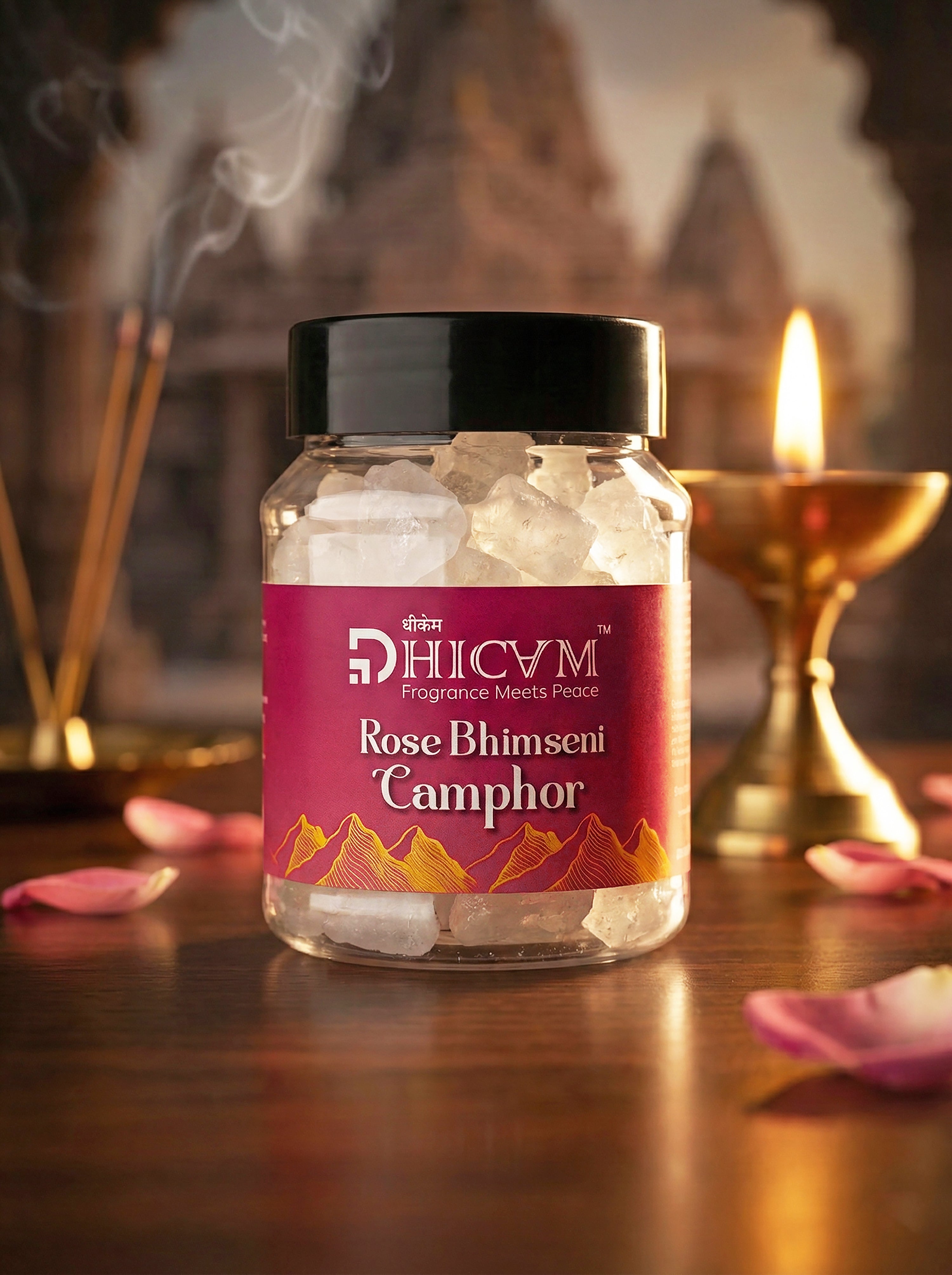 DHICAM Rose Bhimseni Camphor | 100% Natural | Floral Pooja Fragrance | Zero Synthetic