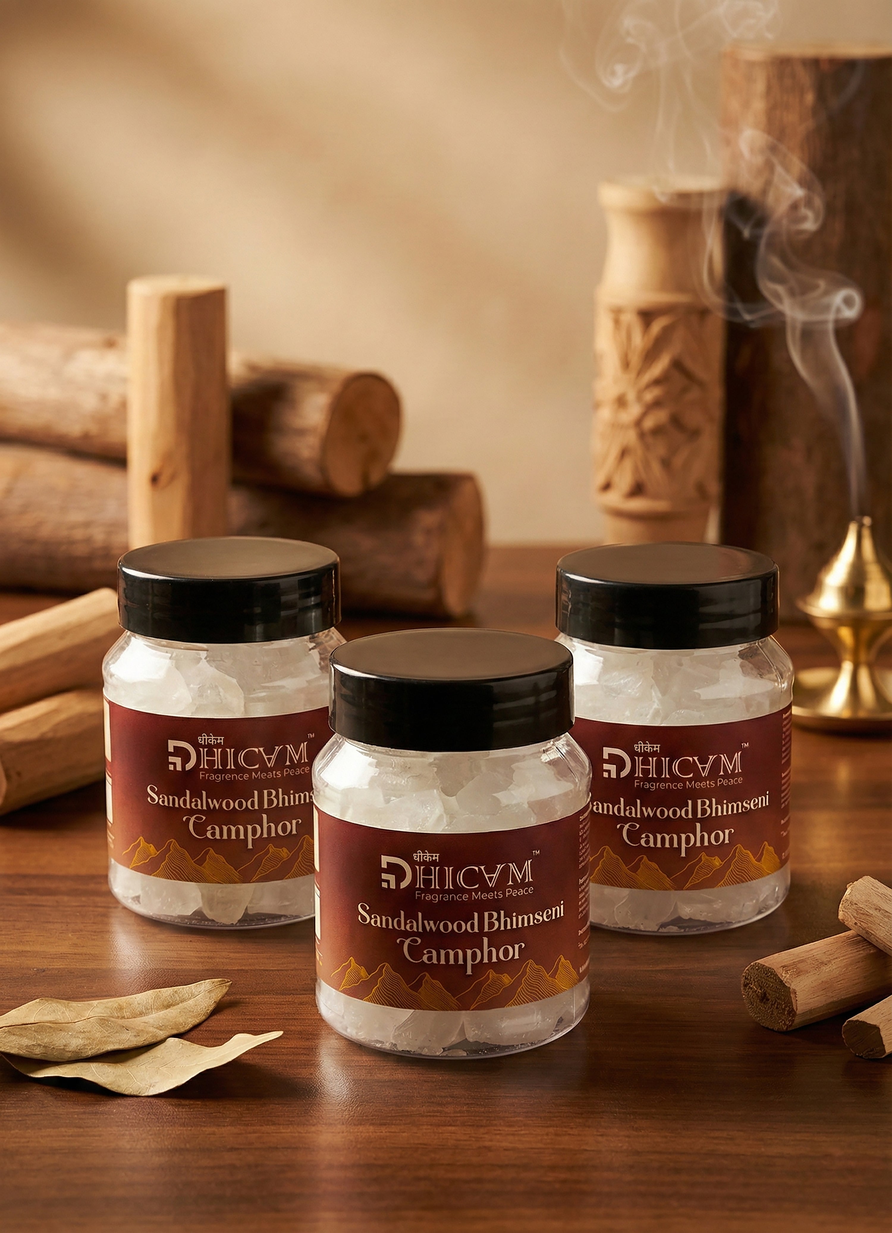 DHICAM Sandalwood Bhimseni Camphor | 100% Natural | Sacred Woody Fragrance | Zero Synthetic