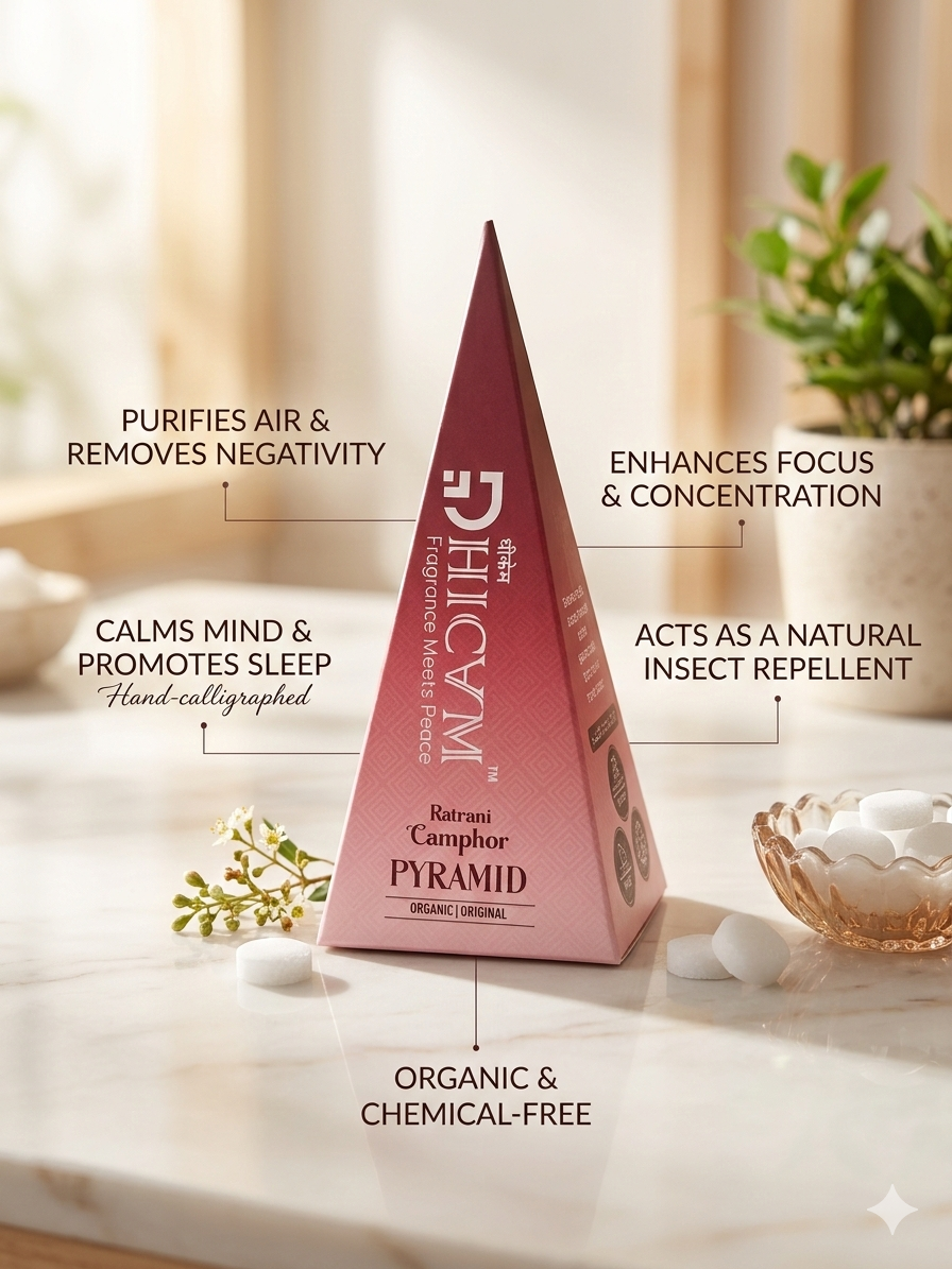 DHICAM Aroma Pyramid – Ratrani | Bhimseni Camphor Car & Room Freshener | 100% Natural | Zero Synthetic