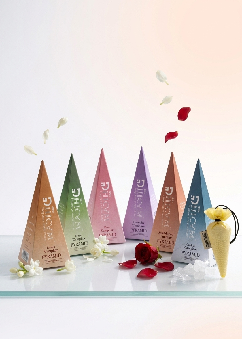 DHICAM Premium Camphor Pyramid Collection – Rose, Mogra, Lavender, Sandalwood & Oud Fragrance | Long Lasting Home & Car Freshener
