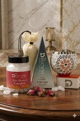 Premium Rose Camphor Combo by DHICAM – Bhimseni Camphor, Camphor Pyramid & Decorative Diffuser Set